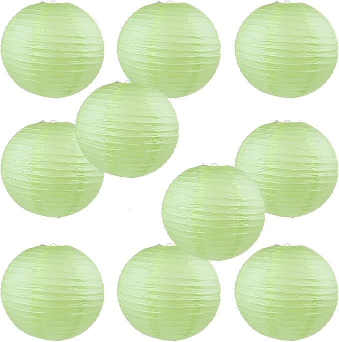 WYZworks Round Paper Lanterns 10 Pack (Light Apple Green, 16") - Hanging Paper Lanterns Lamp for Wedding, Birthday, Party and Home Decorations with 8", 10", 12", 16" Option