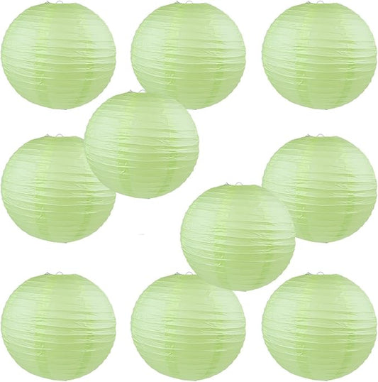 WYZworks Round Paper Lanterns 10 Pack (Light Apple Green, 16") - Hanging Paper Lanterns Lamp for Wedding, Birthday, Party and Home Decorations with 8", 10", 12", 16" Option
