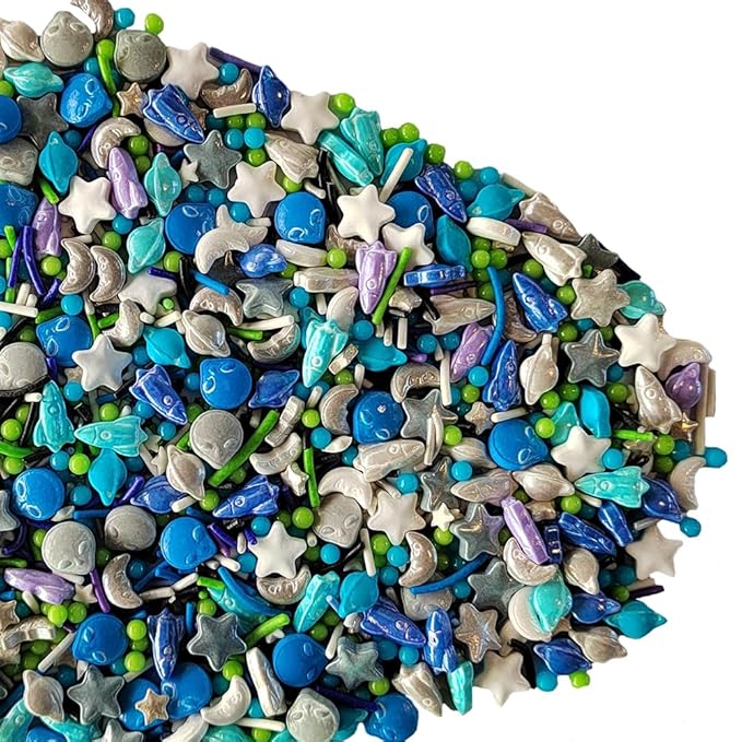 Homankit Edible Space Theme Sprinkles Alien Planet Moon Rocket Stars Sugar Sprinkle Baking Cake Cupcake Ice Cream Donut Decoration 3.53 Ounces