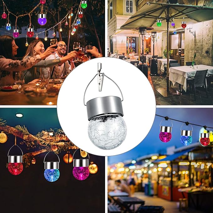 SUNWIND Hanging Solar Ball Lights Outdoor - 8 Pack Auto Color Changing Cracked Glass Decorative Garden Lights Hanging Solar Lanterns for Yard, Patio, Fence, Tree, or Holiday Decoration(Multi-Color)