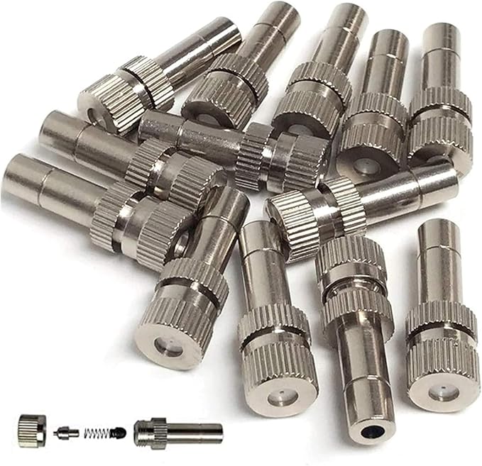 20pcs Brass Mister Nozzles, 6mm Misting Nozzles for Outdoor Cooling System, Landscaping, Air Humidification, Greenhouse Irrigation (without Filter, 0.004"/0.1mm Orifice)