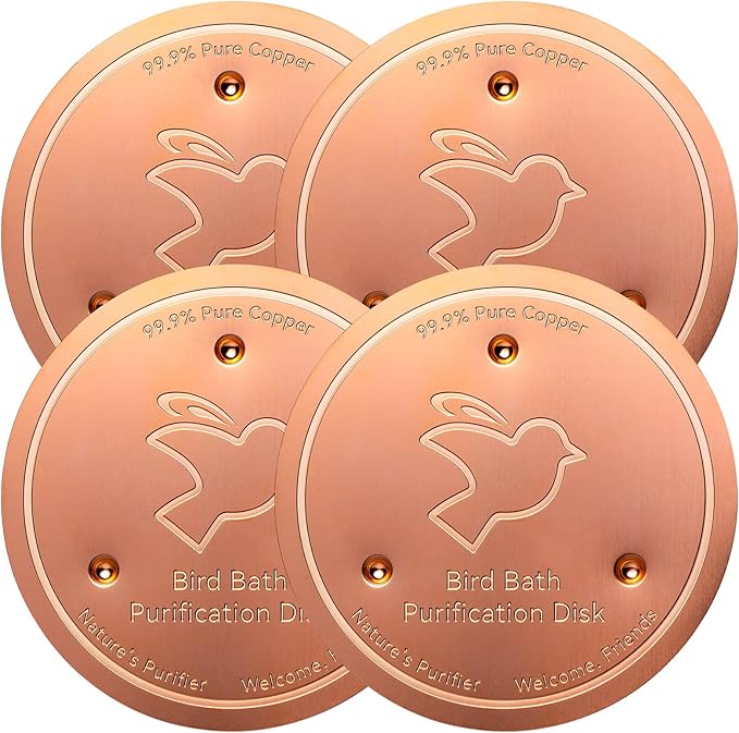 Mellbree 4-Pack Bird Bath Copper Disk, 0.6mm Reinforced 99.99% Pure Copper Cleaning Disk with Triple-Point Support for Physical Safe Clean Water All-Season