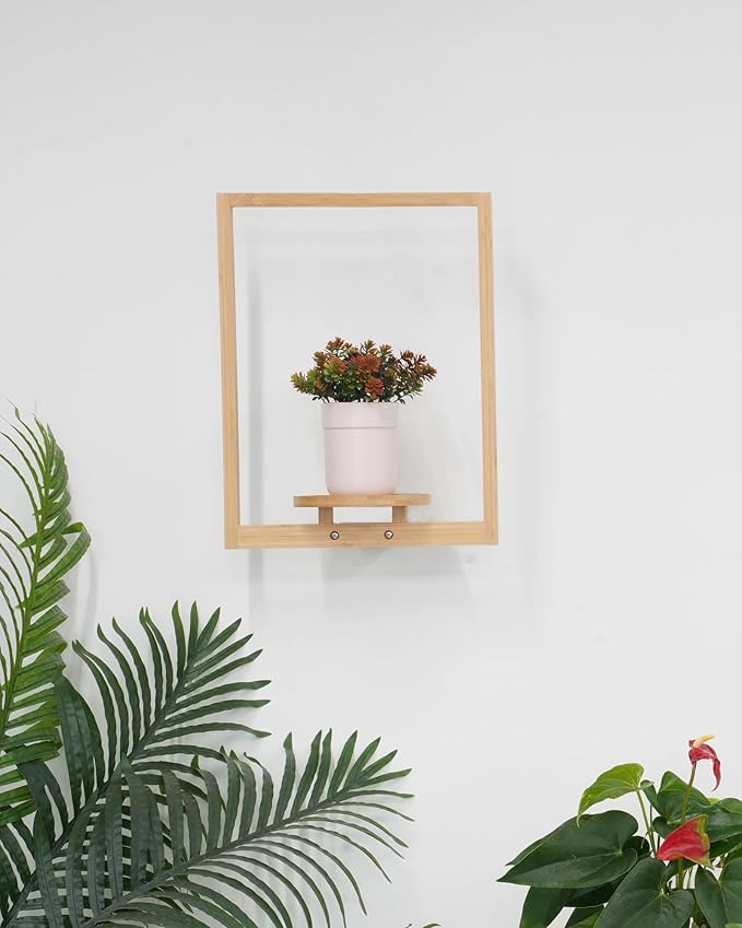 yadoker Wall Planters for Indoor Plants,Bamboo Hanging Plant Holders, Wall Decor Plant Stand, 2-Pack Window Plant Shelves for Living Room & Entryway
