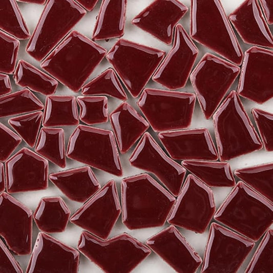 200g Ceramic Mixed Color Mosaic Tiles Mosaic Glass Pieces for Home Decoration or DIY Crafts, Triangles Trapezoids Polygons Irregular Size (Wine Red)