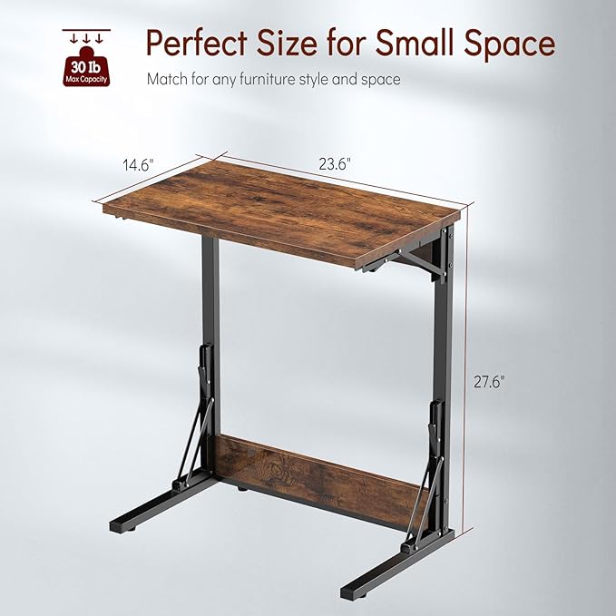 Tatub 24" Folding C Shaped End Table Set of 4, Small Sofa Side Laptop Desk, Couch TV Tray Table for Living Room, Bedroom, Rustic Brown