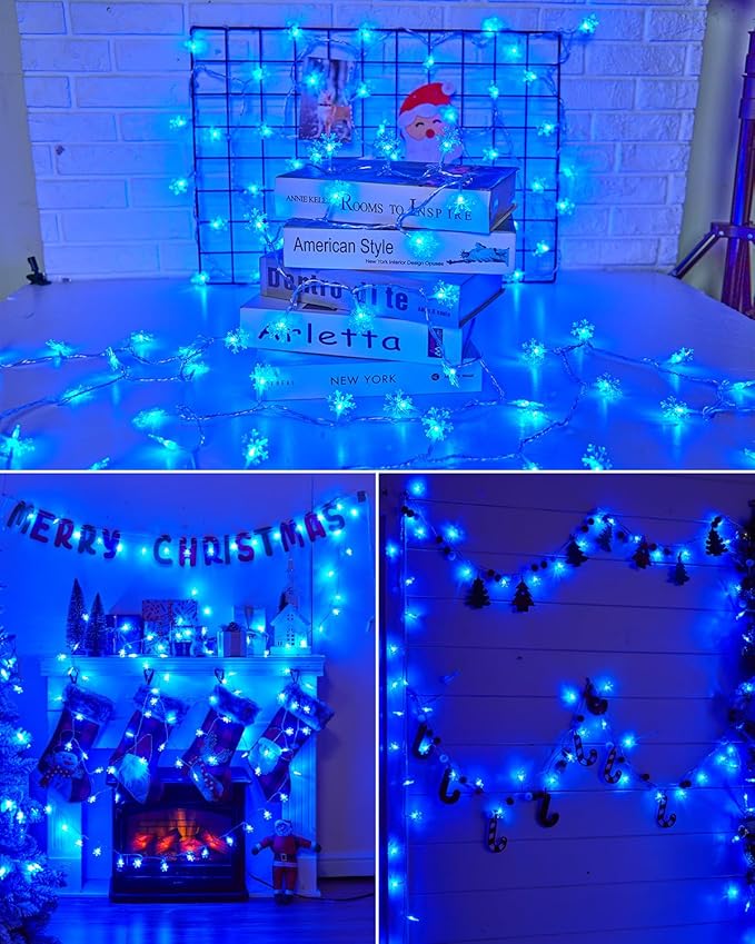 Brightown Solar Christmas Snowflake String Lights, 72FT 200 LED Outdoor Waterproof Fairy Lights with 8 Lighting Modes for Wedding, Party, Tree, Room, Garden, Patio, Yard, Home, Blue