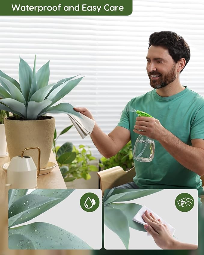 Velener Artificial Outdoor Blue Agave Plant - Small Size UV Resistant Fake Agave Plants for Indoor and Outdoor Decor(14 Inch)-2 Pack