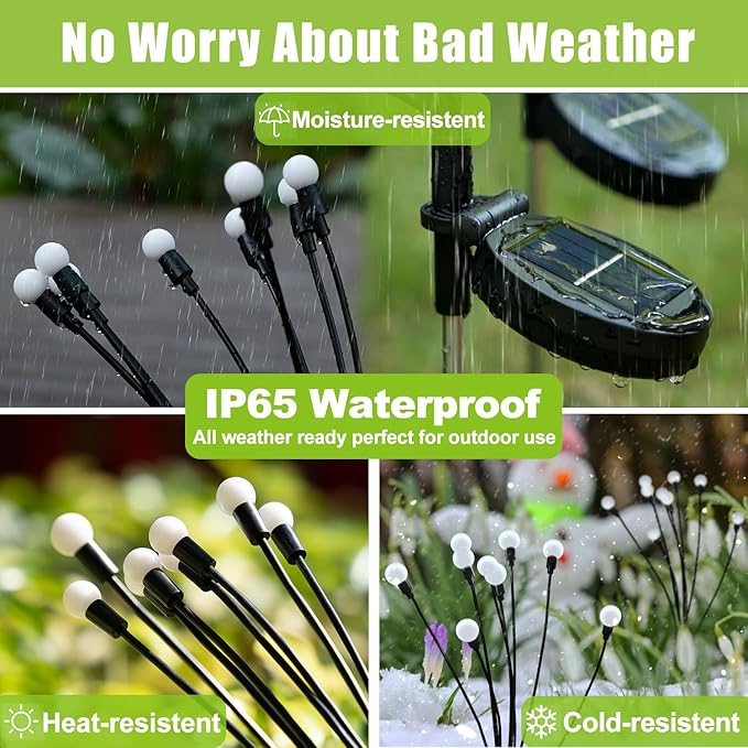 Upgraded Solar Garden Lights, 8 Pack - Waterproof Outdoor Lights for Yard, Patio Decor - Warm White Firefly Lights