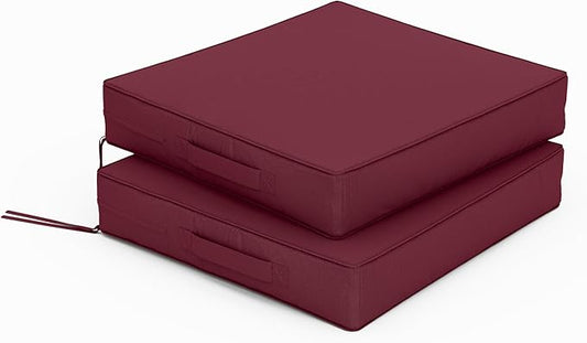 Patio Chair Cushions 17 X 16 X 3 Inch Waterproof Outdoor Seat Cushions for Patio Furniture, Outdoor Sofa Couch Pads with Ties & Handle, Set of 2, Burgundy