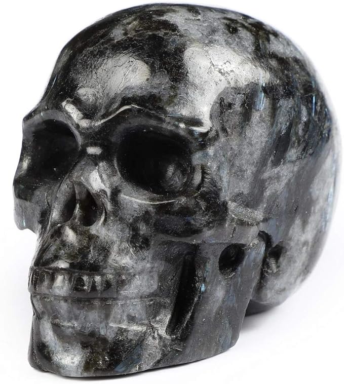 Skullis 2.0” Russian Arfvedsonite Crystal Skull, Hand Carved Gemstone Fine Art Sculpture, Reiki Healing Stone Statue.1