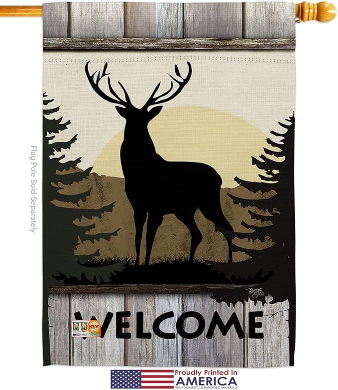 Welcome Deer House Flag Animals Wildlife Outdoor Bear Wolf Pet Nature Farm Animal Creature Small Decorative Gift Yard Banner Made In USA 28 X 40