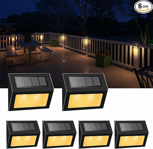 XLUX Solar Lights for Steps Decks Pathway Yard Stairs Fences, LED lamp, Rainproof, Black Metal Housing, 6 Pack