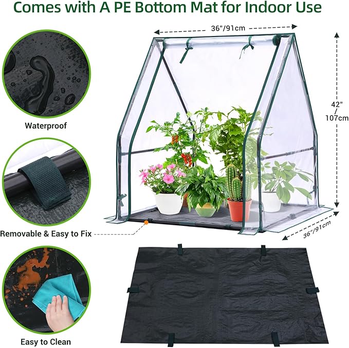 Mini Greenhouse for Indoor Outdoor: Ohuhu Tabletop Portable Green House with Waterproof Pad for Small Plants Nursery Germination, 36"x36"x42" Light Duty Cover Tent Humidity Dome Seedling Accessory