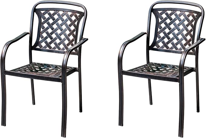 Outdoor Dining Chair Cast Aluminum Patio Chairs Set of 2 All-Weather Patio Dining Chair with Adjustable Feet for Backyard Garden (Flange Chair)