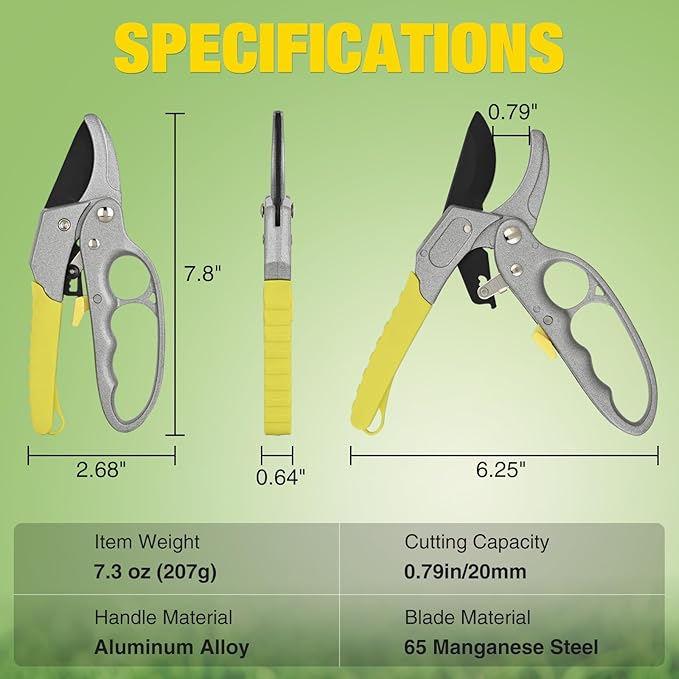 Yesker Pruning Shears Garden Shears 7.8" Professional Garden Scissors Sharp 65 Manganese Steel Blade Heavy Duty Clippers Hand Pruners for Cutting Fresh Flowers Branch Plant Trimming Gardening Tools