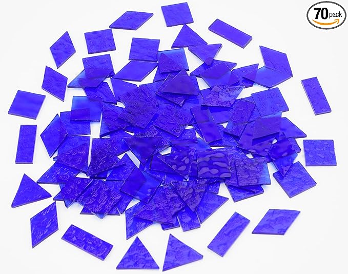 Large Size Textured Transparent Glass Tiles, 200g Mixed Shapes Stained Glass Pieces for DIY Mosaic Crafts, 70pcs for Bold Mosaic Projects, Turquoise Blue