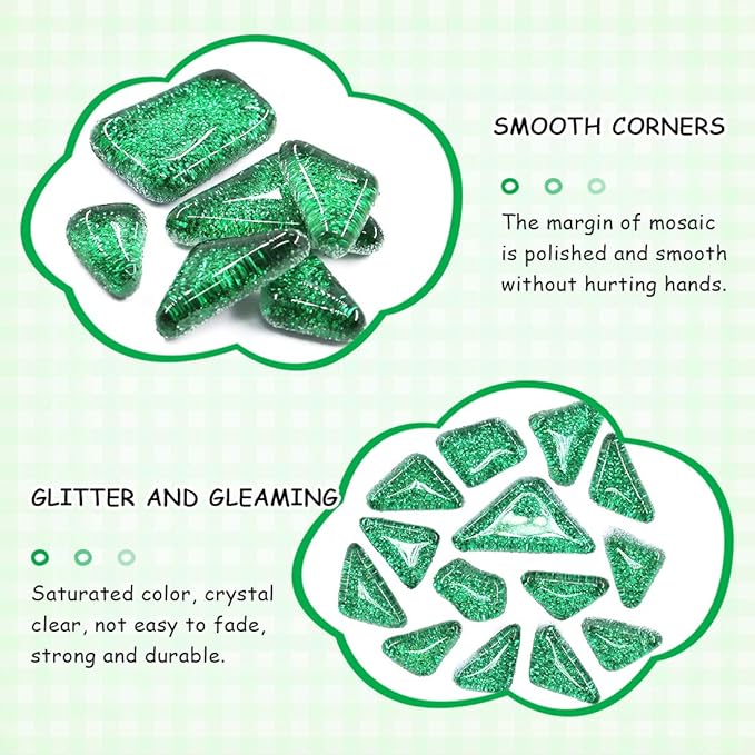 Swpeet 1 Pound Green Shine Crystal Series Mosaic Tiles Assortment Kit, Square and Triangle Genuine Mosaic Tiles Glitter Crystal Mosaic Perfect for Home Decoration Crafts