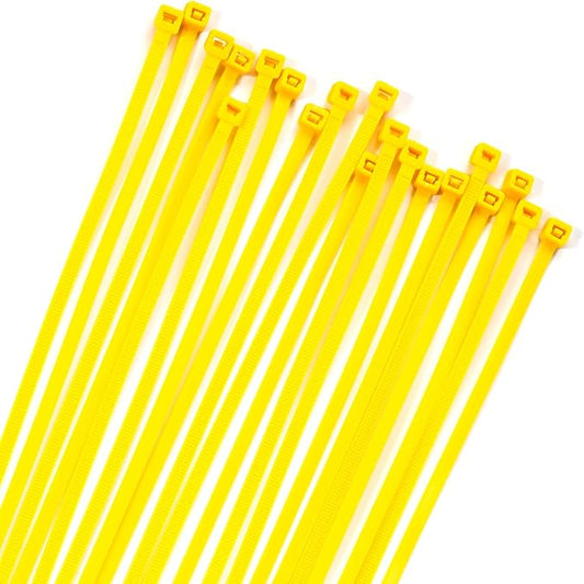 XINGO 100PCS Cable Zip Ties Heavy Duty, Premium Nylon Plastic Wire Ties with 50 Pounds Tensile Strength, Self-Locking Black Nylon Zip Ties for Indoor and Outdoor (14 inch, Yellow)
