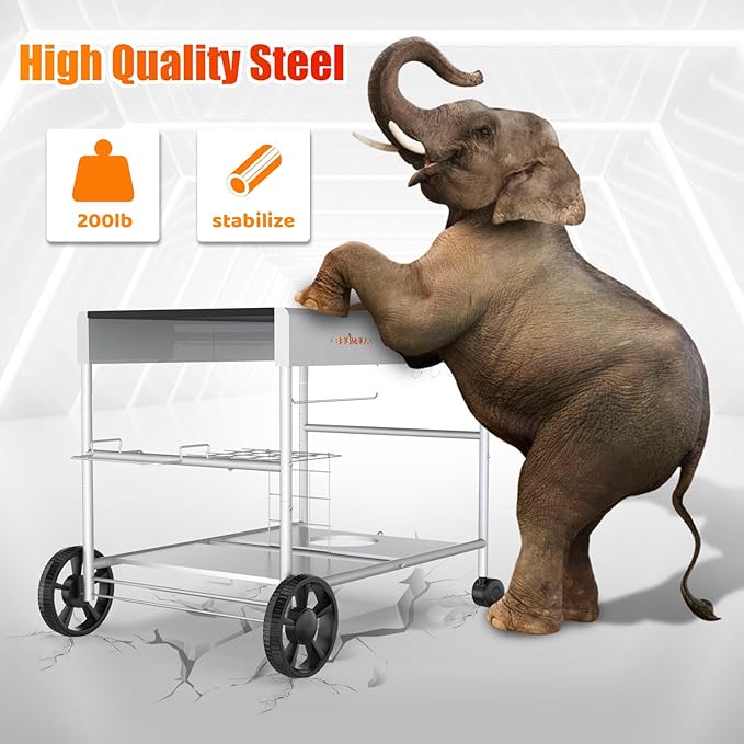 Pizza Oven Cart Table and Topping Station for Ooni Koda/Karu/Fyra 16 & 12, Movable Thicken & Widen Rolling Kitchen Cart, Outdoor Grill Stand for Ninja Woodfire,Blackstone Griddle