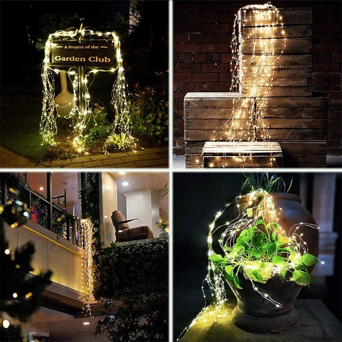 220 LED Firefly Bunch Lights Battery Operated, 8 Flashing Modes Waterproof Copper Wire Waterfall Lights, Remote Controlled Timer and Hooks, Fairy Lights for Indoor Outdoor Decor (Warm White)