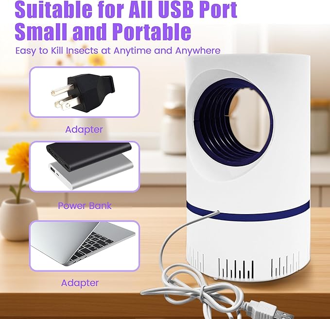 Flying Insect Trap Fruit Fly Traps Fan Powered Indoor Bug Catcher for Mosquitoes, Gnats, Moths & Fruit Flies, Silent & Effective (1, White)