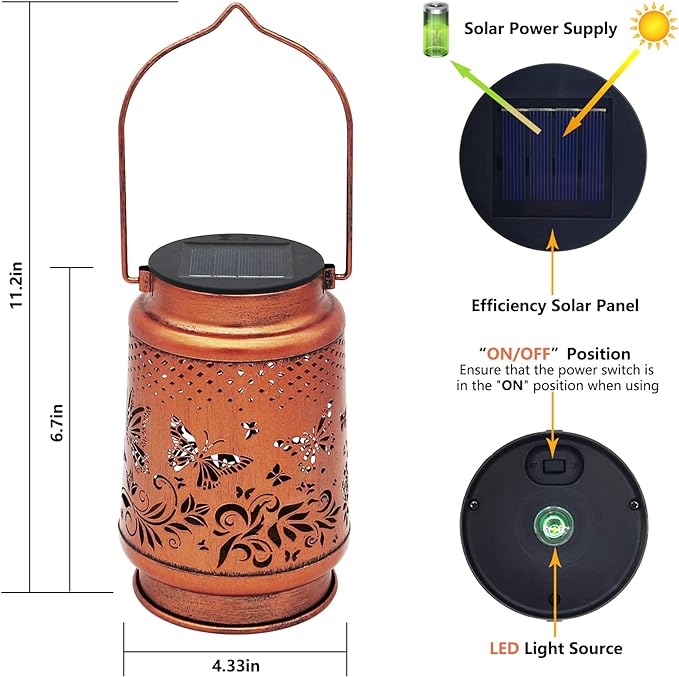 Solar Lanterns Outdoor Waterproof Butterfly Garden Decor Birthday Gifts for Women Mom Grandma, Hanging Solar Lights Metal Lantern Decoration Outside for Yard, Patio, Backyard, Porch