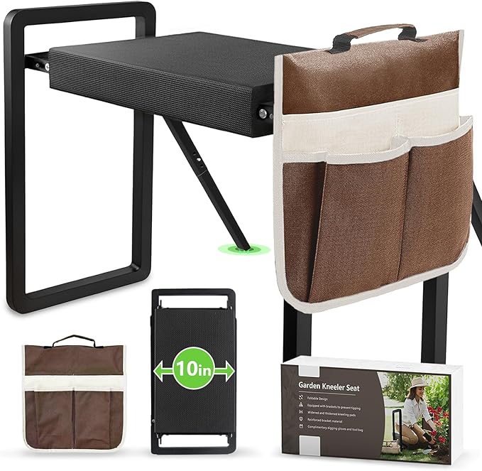 seasky Foldable Garden Kneeling and Seat, Anti-Tipping Garden Stool Widened Thick Soft Kneeling Pad，Heavy Duty Gardening Stool with Garden Tool Bag, Gardening Gift for Women(Without Gloves)