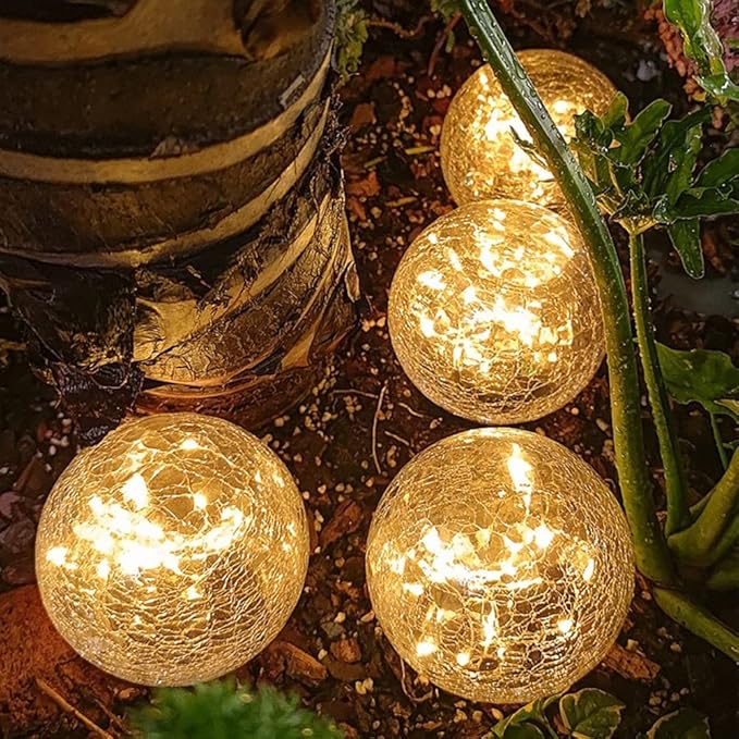 TOMEX Solar Garden Lights, Cracked Glass Ball Waterproof Warm White LED for Outdoor Decor Decorations Pathway Patio Yard Lawn, 1Pack (4.7")