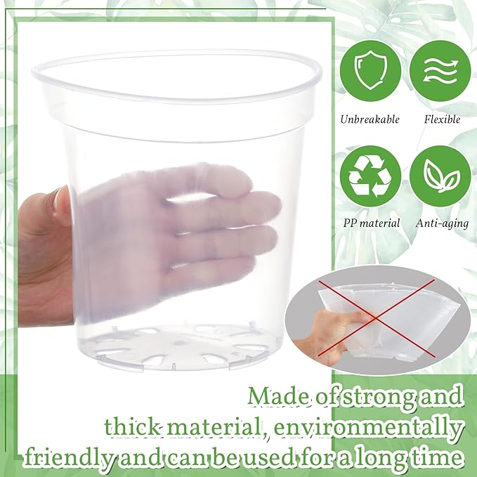 Vesici Large Size Clear Nursery Pots Variety Pack Plant Pots with Drainage Holes Planters for Indoor Plants Flexible Transparent Plastic Plant Bottle Succulents(12 Pcs,6/8/10 Inch)