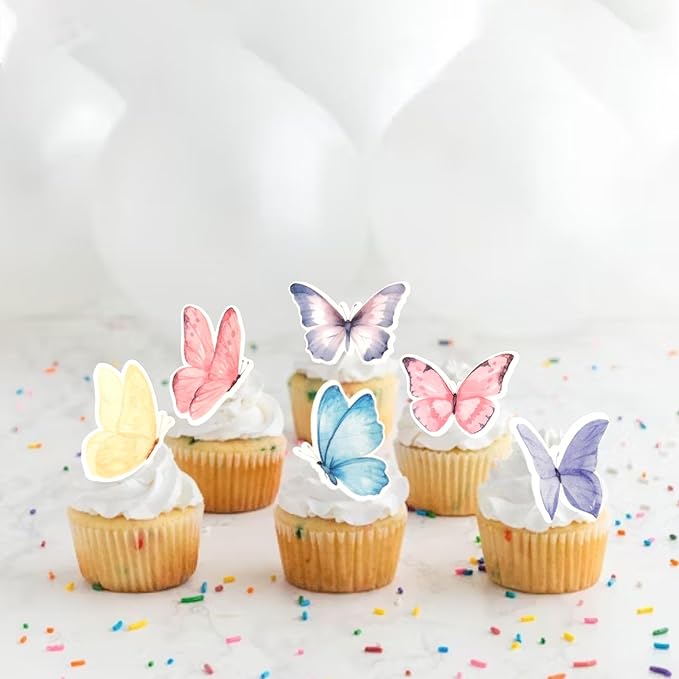 60 PCS Edible Butterfly Cupcake Toppers Edible Fondant for Cake Wafer Paper Butterflies Cupcake Picks Butterfly Cake Decorations Butterflies Theme Birthday Anniversary Wedding Party Supplies Colorful