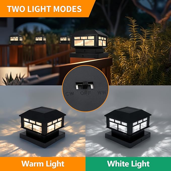 Solar Lights Outdoor, 20LM Fence Lights, Waterproof, 2 Light Modes, Fit 3.5x3.5in & 4x4in Wooden Posts, Solar Power Deck Lights for Garden Deck Patio Decoration (Black 8Pack)