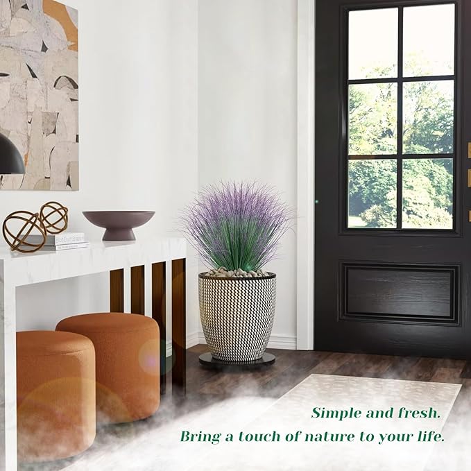 100Pcs Artificial Grass Plants, Faux Shrubs Wheat Grass, Artificial Tall Fake Plants for Outdoor Decor, Greenery Stems Weed for Room Indoor Home Decor（Green Purple Tail）