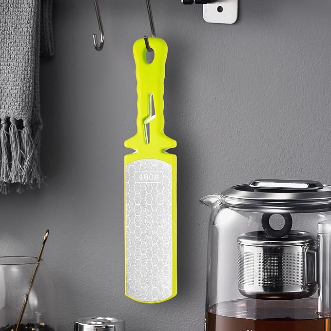 Diamond Sharpening Stone,400/1000 Grit Handheld Double-Sided Diamond Sharpener 5 in 1 Honeycomb Surface Knife Sharpener Plate Whetstone with Ceramic & Tungsten Steel Scissor Slot,Green