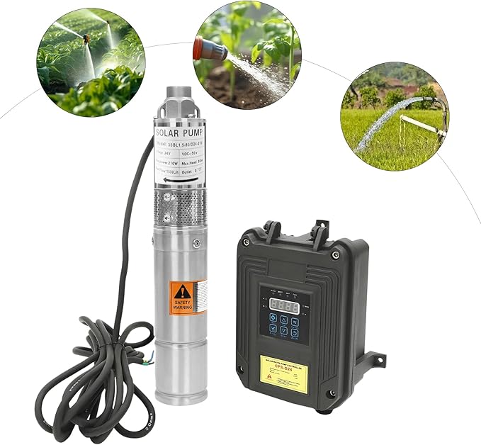 DC 24V 210W Deep Well Submersible Pump,3" Solar Pump w/MPPT Controller,Bore Deep Well Water Pump & Control Box for Industrial,Irrigation & Home Use