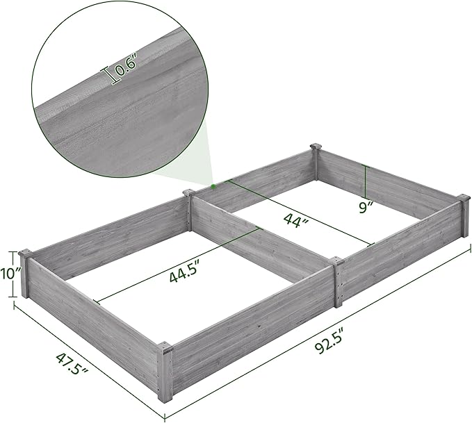 Yaheetech 8×4ft Wooden Horticulture Raised Garden Bed Divisible Elevated Planting Planter Box for Flowers/Vegetables/Herbs in Backyard/Patio Outdoor, 93 x 48 x 10in, Gray