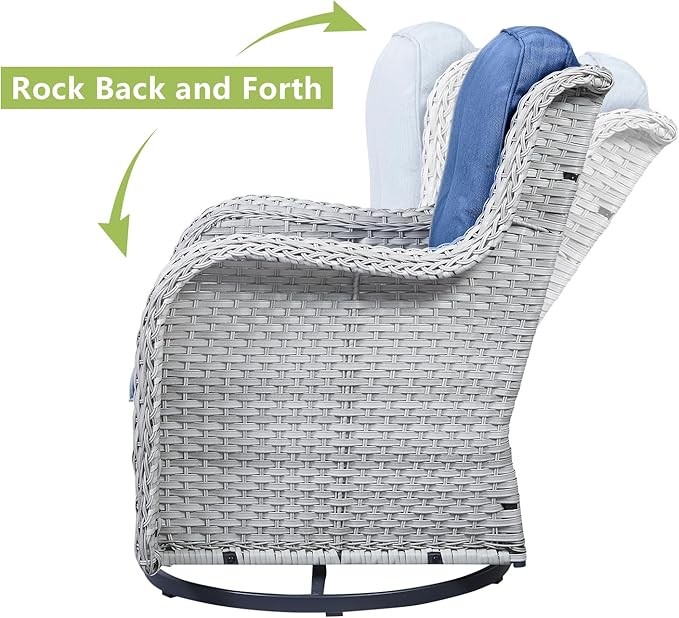 HUMMUH 5 Pieces Outdoor Furniture Patio Furniture Set Wicker Swivel Patio Chairs with 2 Seater Outdoor Sectional Sofa/Patio Loveseat with Ottomans(Light Grey/Blue)