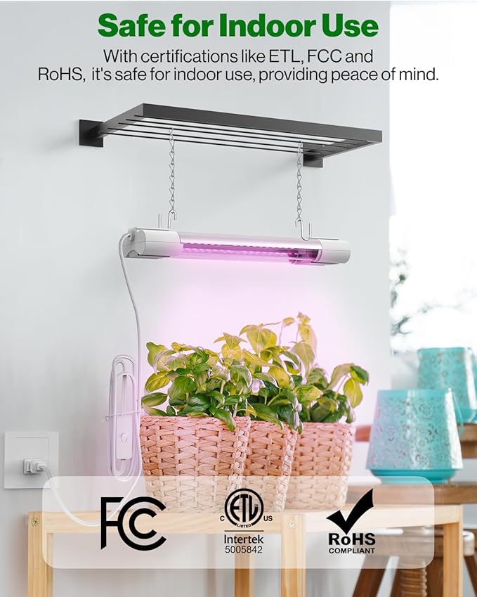 Sunco 1ft Grow Light LED, 10W, Full Spectrum, for Seed Starting, Seedling, Indoor Plants, Plug in Suspended Fixture, Link Up to 16, Inline Switch, ETL 2 Pack