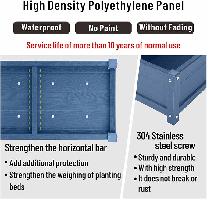 HDPE Raised Planter Box Outdoor,Rot-Resistant and Non-Cracking,Raised Beds for Gardening 29.5 * 14.4 * 9.8 in for Yard,Lawn,Outdoor Planter Boxes Rectangle with Drainage Holes Navy