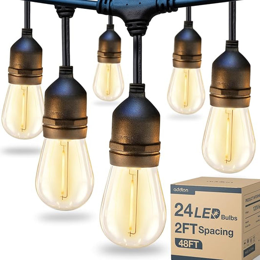 addlon 48FT LED Outdoor String Lights with 25 Edison Vintage Shatterproof Bulbs and Commercial Grade Weatherproof Strand - ETL Listed Heavy-Duty Decorative Lights for Patio Garden