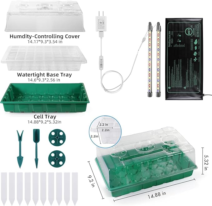 Seed Starter Kit, Seed Starter Tray with Grow Light and Heat Mat, Color Change Full Spectrum Grow Lights Seed Starting Germination Kits, 3 Timing Set Indoor Plant Grow Kit with Humidity Control