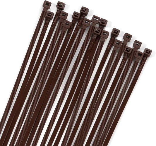 XINGO 100PCS Cable Zip Ties Heavy Duty, Premium Nylon Plastic Wire Ties with 50 Pounds Tensile Strength, Self-Locking Black Nylon Zip Ties for Indoor and Outdoor (8 inch, Brown)