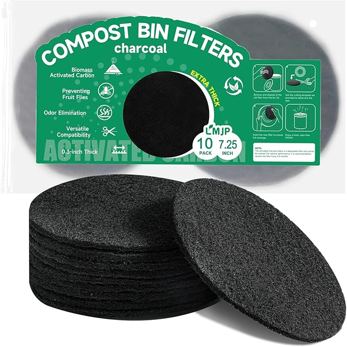 6.7 Inch Charcoal Filters for 10 Pack Kitchen Countertop Compost Bins - Extra Thick 0.3" for Longer Lasting Activated Carbon