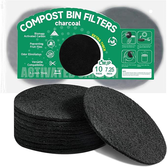6.7 Inch Charcoal Filters for 10 Pack Kitchen Countertop Compost Bins - Extra Thick 0.3" for Longer Lasting Activated Carbon