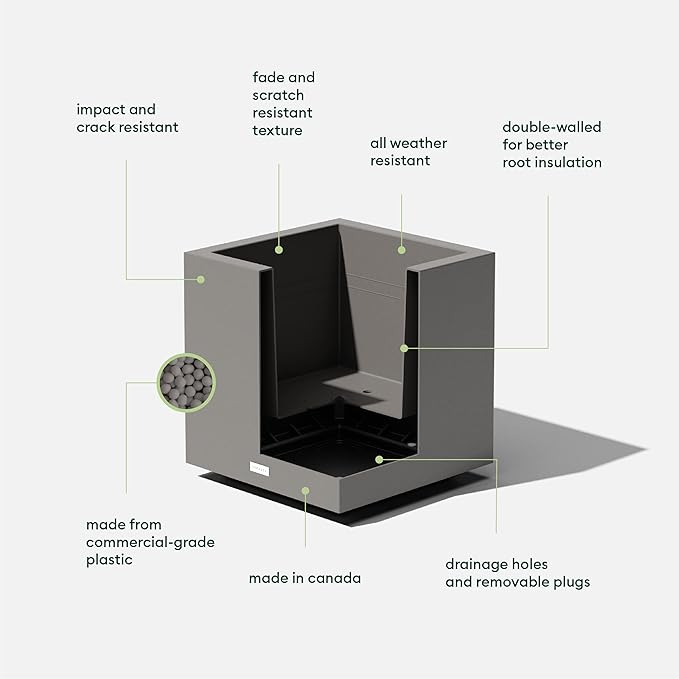 Veradek Block Series Cube Plastic Planter - Large Square Planter for Indoor or Outdoor Patio/Garden | Durable All-Weather Use with Drainage Holes | Modern Décor for Tall Plants, Trees, Flowers