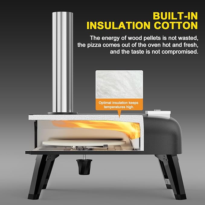 Outdoor Pizza Oven aidpiza 12" Wood Pellet Pizza Ovens With Rotatable Round Pizza Stone Portable Wood Fired with Built-in Thermometer Pizza Stove for Outside Backyard Camping Picnics