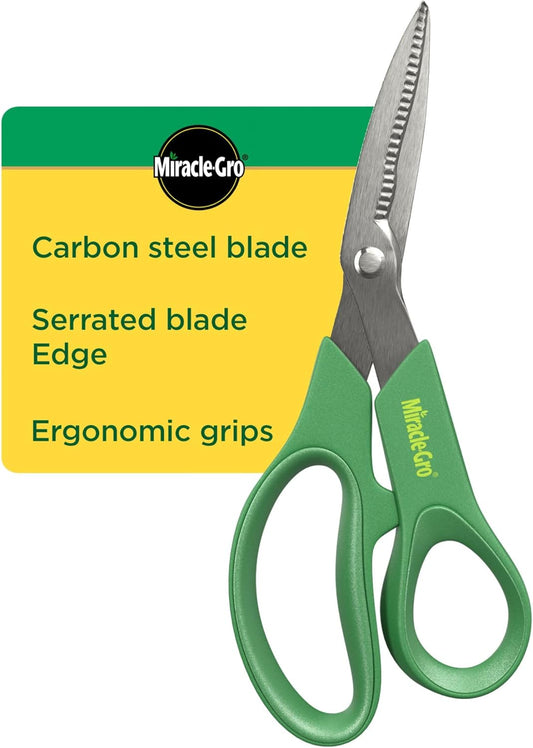 Miracle-Gro 8 in. All-Purpose Steel Garden Utility Shears with Serrated Blades – Comfort Grip Yard and Garden Scissors for Pruning Plants, Flowers, and Herbs
