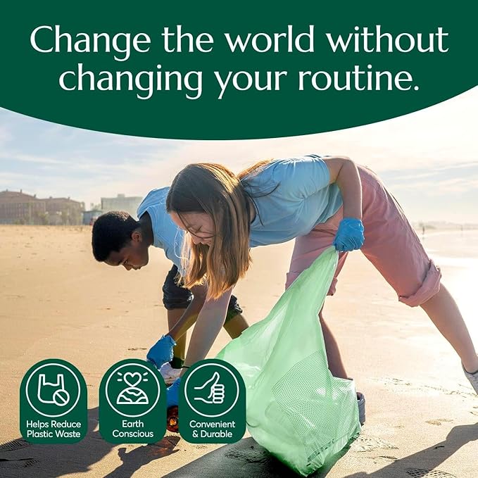 Cleanomic Compostable* 13 Gallon Trash Bags with Drawstring (2 Pack, 50 Count), BPI Certified For Kitchen Compost