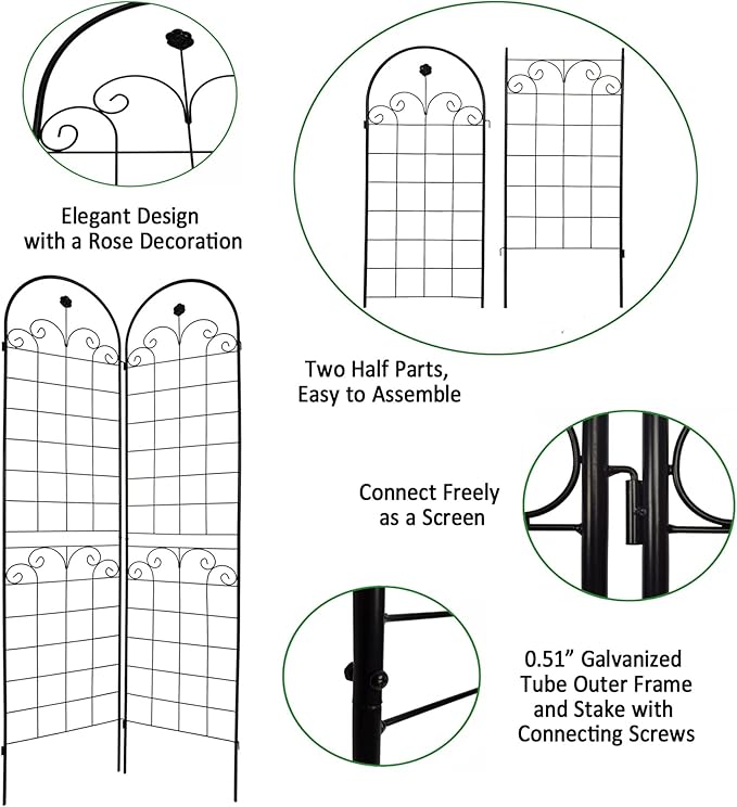 2 Pack Metal Garden Trellis 86.7" H Garden Fence Rustproof Trellis for Climbing Plants Support Roses Flower Outdoor Lawn Black