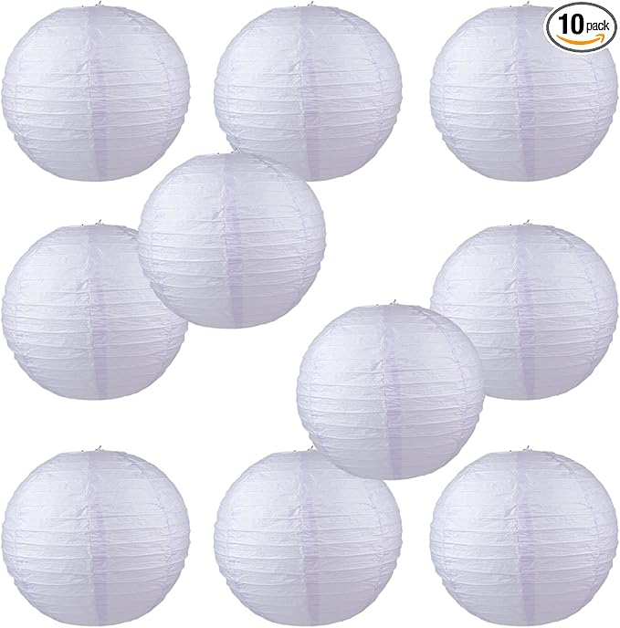WYZworks - Round Paper Lanterns 10 Pack (Light Lavender, 8") - Hanging Paper Lanterns Lamp for Wedding, Birthday, Party and Home Decorations with 8", 10", 12", 14", 16" Option