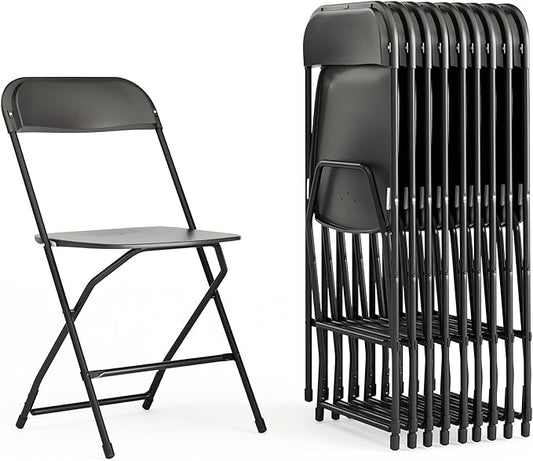 Flash Furniture Hercules Set of 10 Indoor/Outdoor Heavy-Duty Plastic Folding Chairs, Foldable Commercial Stacking Chairs with 650-lb. Static Weight Capacity, Black